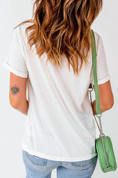 USA Flag Bow Knot Patched Crew Neck T Shirt