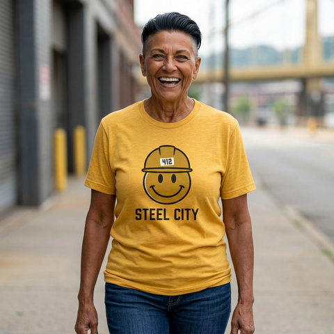 Pittsburgh Steel City 412 Smiley Hardhat Tee