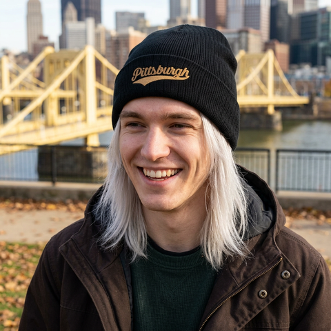 Pittsburgh Embroidered Ribbed Knit Beanie — Cozy City Script Winter Hat