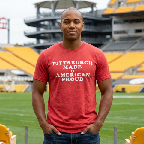 Pittsburgh Made & American Proud Tee with Neighborhood font — Retro Pride Graphic T-Shirt