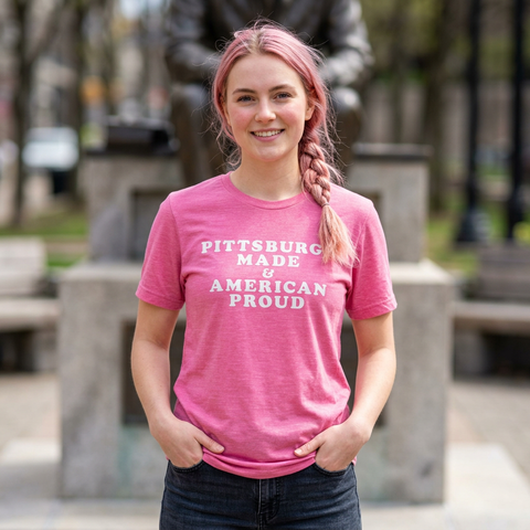Pittsburgh Made & American Proud Tee with Neighborhood font — Retro Pride Graphic T-Shirt