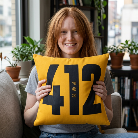 412 City Code Throw Pillow — Yellow Pittsburgh Number Accent Pillow