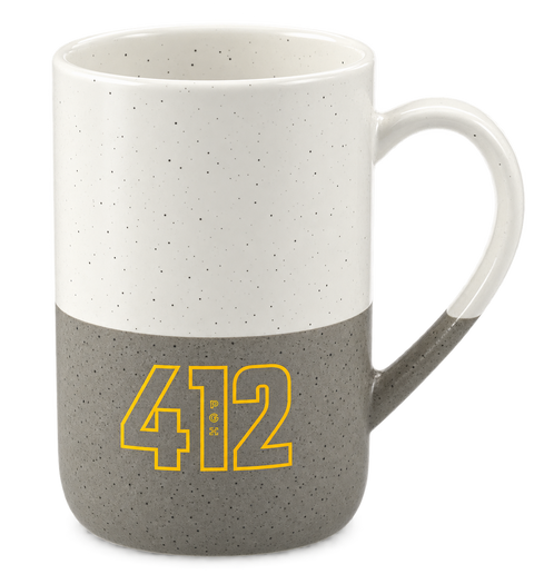 412 City Number Ceramic Mug — Speckled Two-Tone 13oz Engraved Coffee Cup