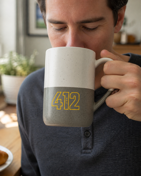 412 City Number Ceramic Mug — Speckled Two-Tone 13oz Engraved Coffee Cup
