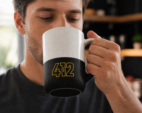 412 City Number Ceramic Mug — Speckled Two-Tone 13oz Engraved Coffee Cup
