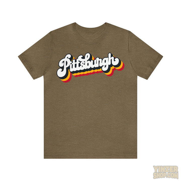 Retro Vintage 80'S Pittsburgh T-Shirt  - Unisex Bella+Canvas 3001 Jersey Short Sleeve Tee T-Shirt Printify Heather Olive L 