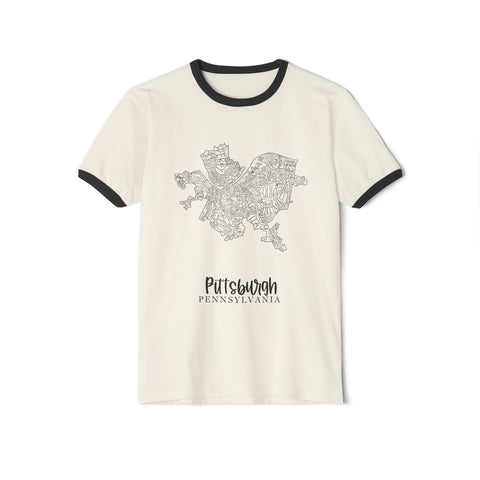 Pittsburgh Neighborhood Map Unisex Cotton Ringer T-Shirt