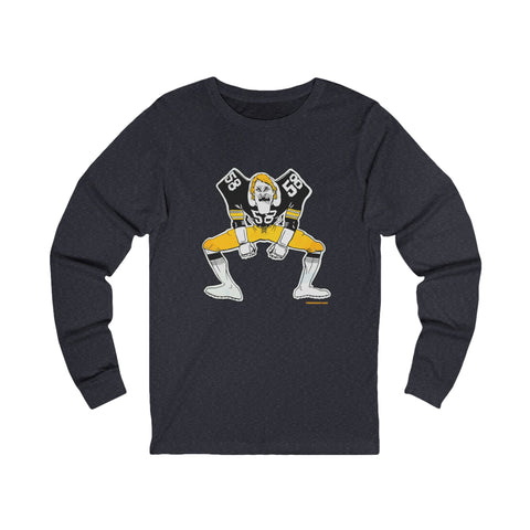 Pittsburgh Football Linebacker Cartoon - Long Sleeve Tee Long-sleeve Printify S Heather Navy