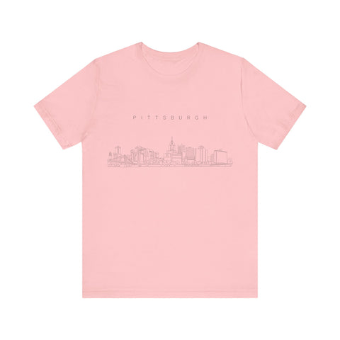 Pittsburgh One Line Drawing of Skyline T-Shirt  - Unisex bella+canvas 3001 T-Shirt Printify Pink S 