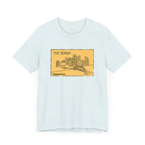 The 'Burgh Cartoon Pittsburgh Skyline - Short Sleeve Shirt T-Shirt Printify Heather Ice Blue S 