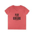 Play Renegade Distressed Graphic - Ladies' V-Neck T-Shirt V-neck Printify S Coral Silk