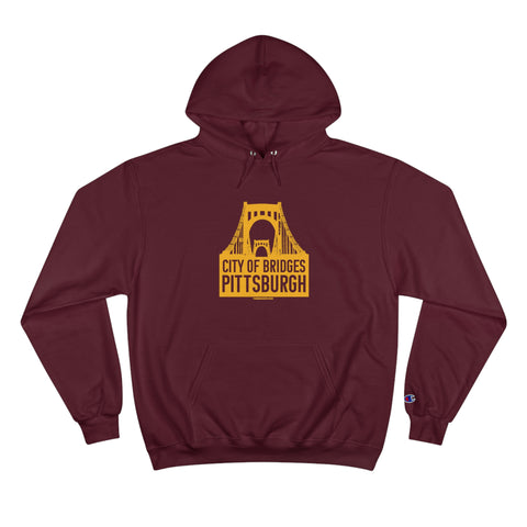 Pittsburgh, City of Bridges - Champion Hoodie Hoodie Printify Maroon S 