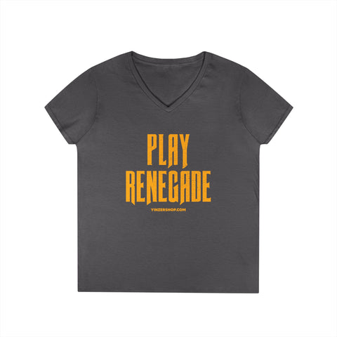 Play Renegade Distressed Graphic - Ladies' V-Neck T-Shirt V-neck Printify S Charcoal