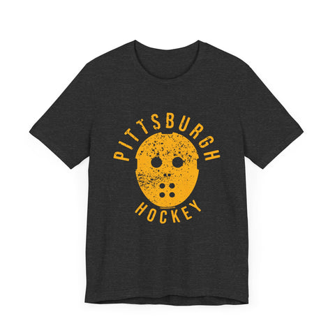 Retro Pittsburgh Hockey Mask Shirt - Short Sleeve Tee T-Shirt Printify Dark Grey Heather S