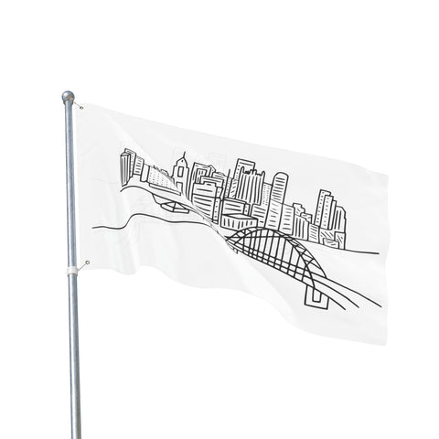 Pittsburgh Cartoon Skyline - Double Sided Flag