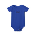 Royal blue infant jersey one piece with bold 'Cleveland smells like my diaper' text, perfect for baby humor lovers.