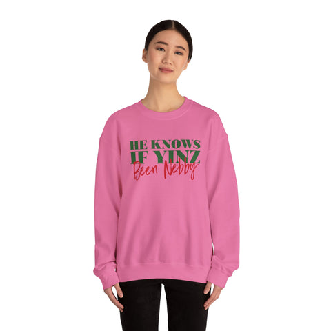 He Knows If Yinz Been Nebby - -Unisex Heavy Blend™ Crewneck Sweatshirt