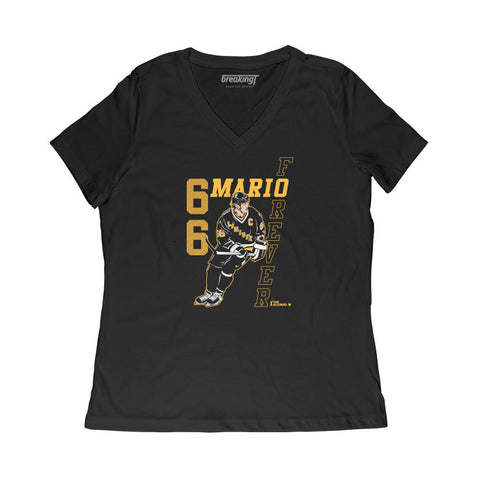 Pittsburgh Penguins Mario Lemieux: Mario 66 T-Shirt T-Shirt BreakingT Small Women's V-Neck T-Shirt 