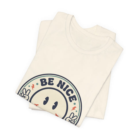 Be Nice You Jagoff Smile Badge Tee | Sarcastic Slogan Shirt