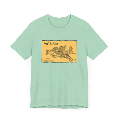 The 'Burgh Cartoon Pittsburgh Skyline - Short Sleeve Shirt T-Shirt Printify Heather Mint S