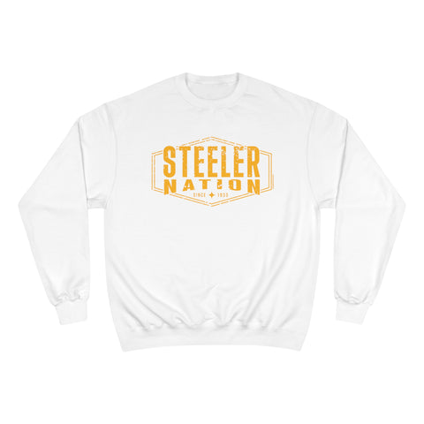 Steeler Nation - Champion Crewneck Sweatshirt Sweatshirt Printify White S 