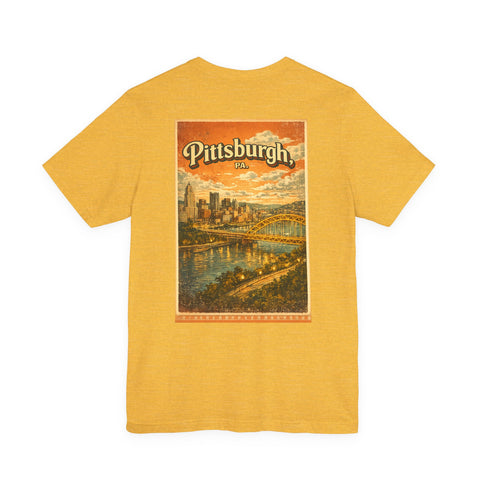 Vintage Pittsburgh Sunset (Print on Back) - Unisex Jersey Short Sleeve Tee