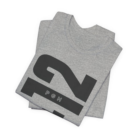 412 Bold Vertical Number Tee — Minimalist Monochrome Graphic T-Shirt