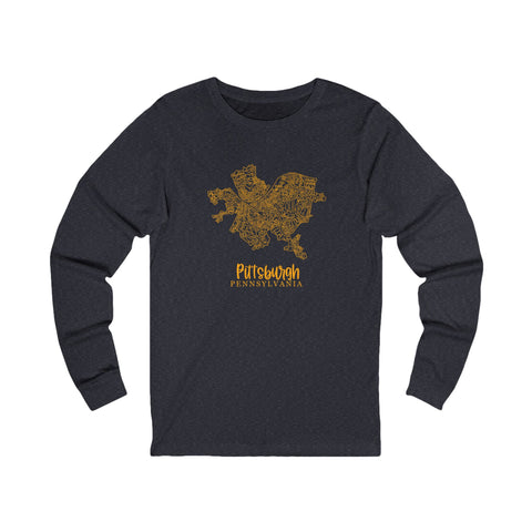 Pittsburgh Topo Word Map Graphic Premium Fit Long Sleeve T-shirt