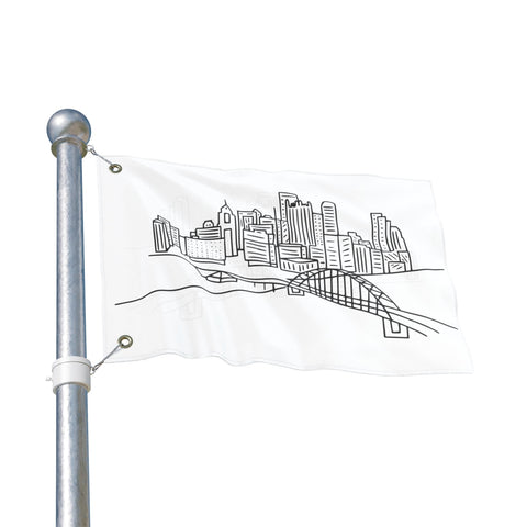 Pittsburgh Cartoon Skyline - Double Sided Flag