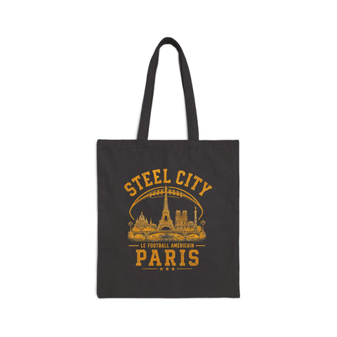 Steel City Paris Canvas Tote Bag — Vintage Eiffel Skyline Grocery Tote