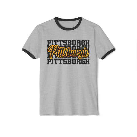 Pittsburgh Typography - Unisex Cotton Ringer T-Shirt