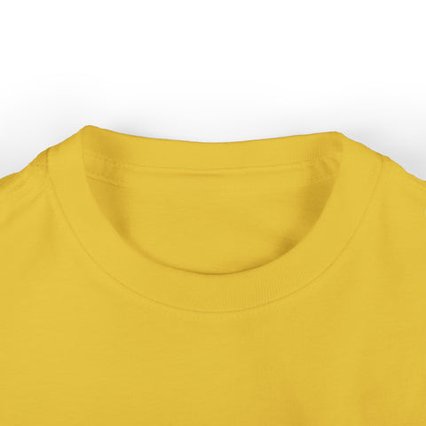 Close-up of yellow infant T-shirt neckline, made from soft jersey fabric for toddler wear.