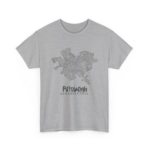 Pittsburgh Topo Word Map Graphic Gildan Unisex Heavy Cotton Tee
