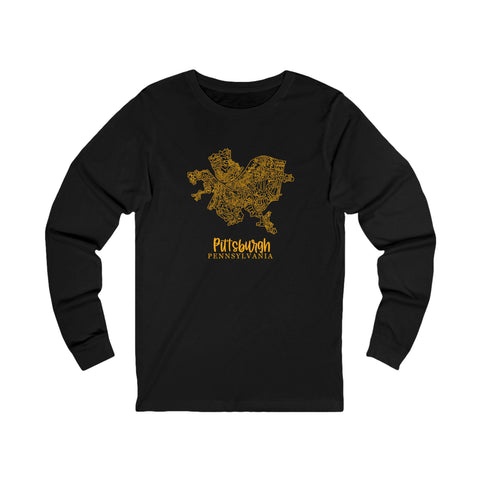 Pittsburgh Topo Word Map Graphic Premium Fit Long Sleeve T-shirt