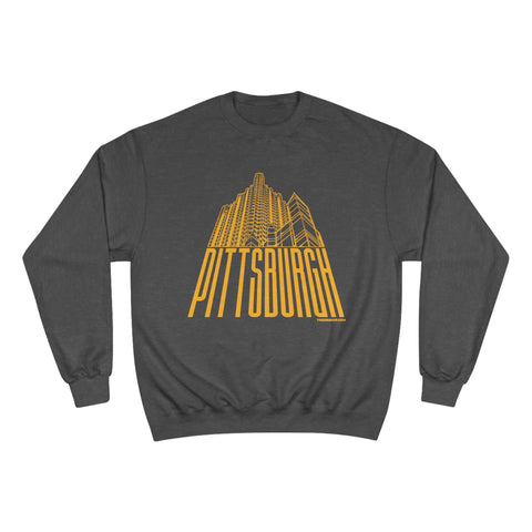 Pittsburgh Glass Building - Champion Crewneck Sweatshirt Sweatshirt Printify Charcoal Heather S 