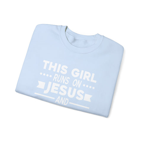 This Girl Runs on Jesus and Golf - Heavy Blend™ Crewneck Sweatshirt