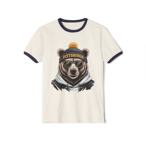Pittsburgh Game Day Bear - Unisex Cotton Ringer T-Shirt