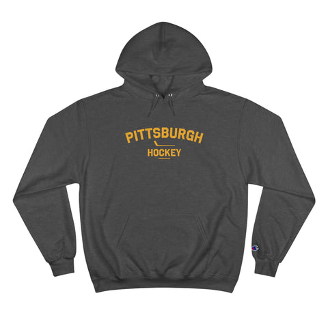 Pittsburgh Hockey - Collegiate Style - Champion Hoodie Hoodie Printify Charcoal Heather S 