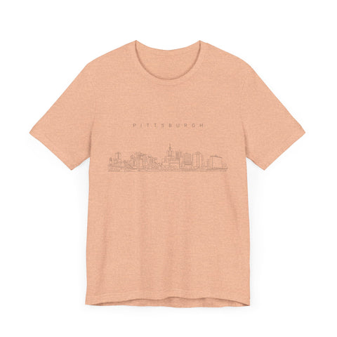 Pittsburgh One Line Drawing of Skyline T-Shirt  - Unisex bella+canvas 3001 T-Shirt Printify   