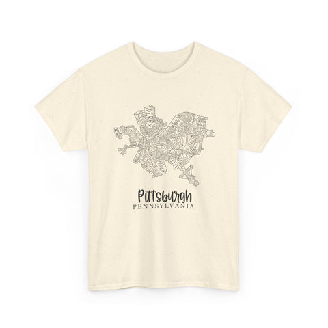 Pittsburgh Topo Word Map Graphic Gildan Unisex Heavy Cotton Tee