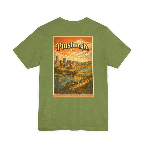 Vintage Pittsburgh Sunset (Print on Back) - Unisex Jersey Short Sleeve Tee