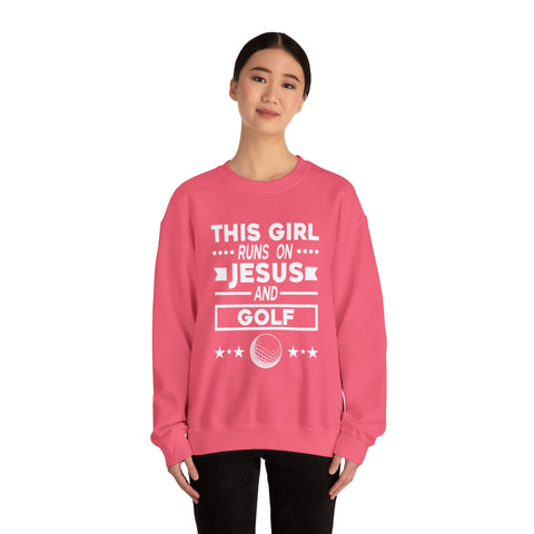 This Girl Runs on Jesus and Golf - Heavy Blend™ Crewneck Sweatshirt