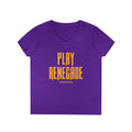 Play Renegade Distressed Graphic - Ladies' V-Neck T-Shirt V-neck Printify S Purple