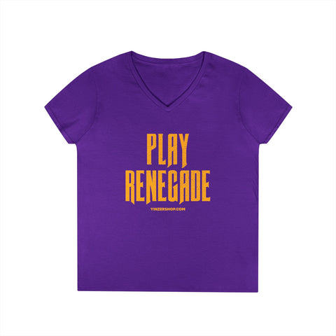 Play Renegade Distressed Graphic - Ladies' V-Neck T-Shirt V-neck Printify S Purple