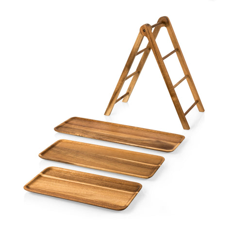 3 Tiered Serving Station - West Virginia Mountaineers Acacia Serving Ladder Licensed - YinzerShop