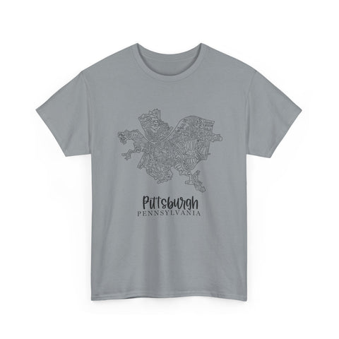 Pittsburgh Topo Word Map Graphic Gildan Unisex Heavy Cotton Tee