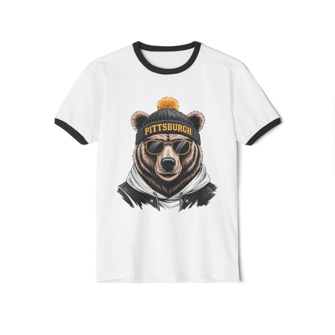Pittsburgh Game Day Bear - Unisex Cotton Ringer T-Shirt