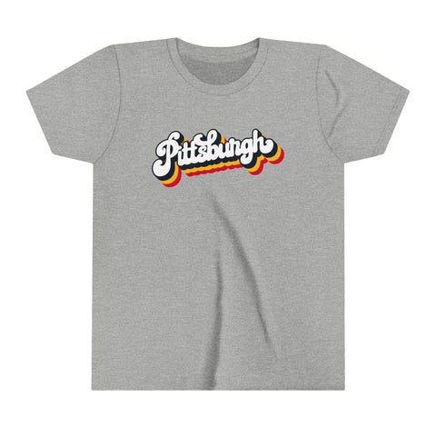 Pittsburgh Retro Graphic - Youth Short Sleeve Tee Kids clothes Printify Athletic Heather S