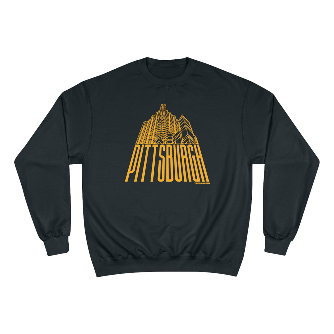 Pittsburgh Glass Building - Champion Crewneck Sweatshirt Sweatshirt Printify Black S 