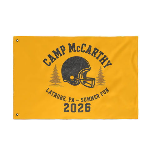 Camp McCarthy 2026 Double-Sided Outdoor Flag — Latrobe PA Summer Camp Football Design